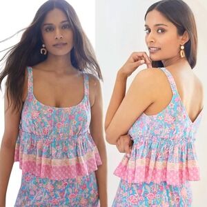 Plenty by Tracy Reese Blue & Pink Floral Tiered Tank Top